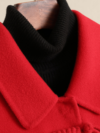 Ženski reverzibilni vuneni kaput, srednja duljina, ravni kroj, 95% vuna, ovratnik u stilu sakoa