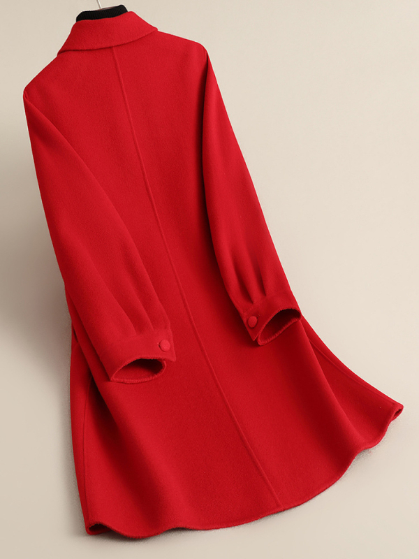 Ženski reverzibilni vuneni kaput, srednja duljina, ravni kroj, 95% vuna, ovratnik u stilu sakoa