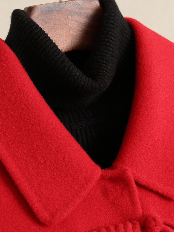 Ženski reverzibilni vuneni kaput, srednja duljina, ravni kroj, 95% vuna, ovratnik u stilu sakoa