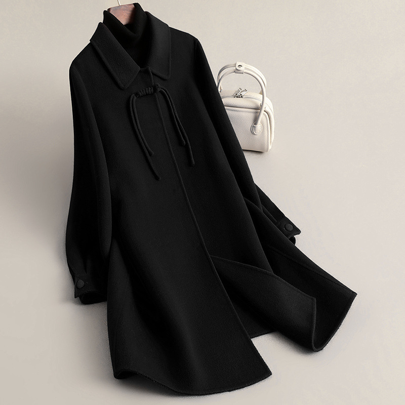 Ženski reverzibilni vuneni kaput, srednja duljina, ravni kroj, 95% vuna, ovratnik u stilu sakoa