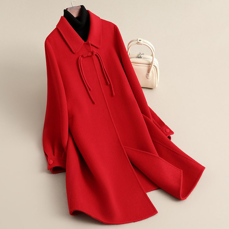 Ženski reverzibilni vuneni kaput, srednja duljina, ravni kroj, 95% vuna, ovratnik u stilu sakoa