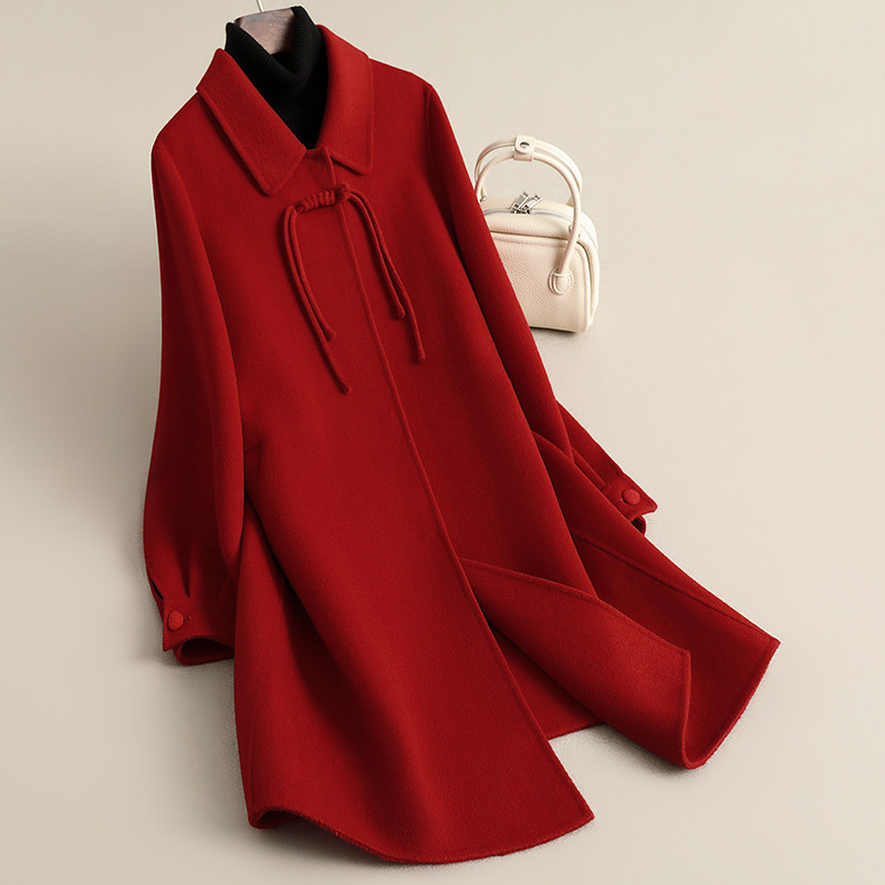 Ženski reverzibilni vuneni kaput, srednja duljina, ravni kroj, 95% vuna, ovratnik u stilu sakoa