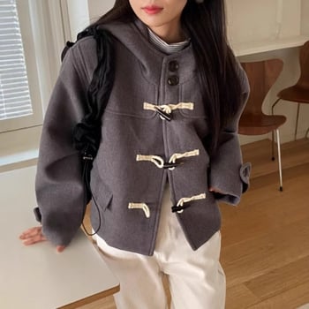 Női kapucnis chenille kabát elasztánnal, koreai–japán laza stílus, egygombos zárás