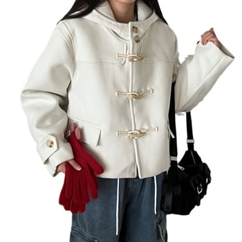 Női kapucnis chenille kabát elasztánnal, koreai–japán laza stílus, egygombos zárás