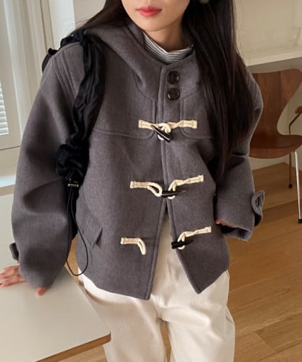 Női kapucnis chenille kabát elasztánnal, koreai–japán laza stílus, egygombos zárás