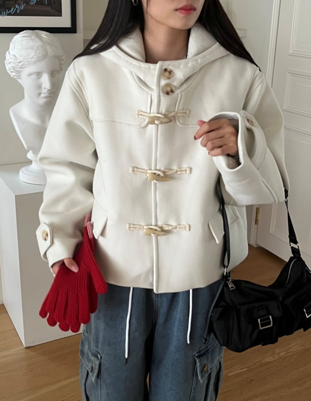 Női kapucnis chenille kabát elasztánnal, koreai–japán laza stílus, egygombos zárás