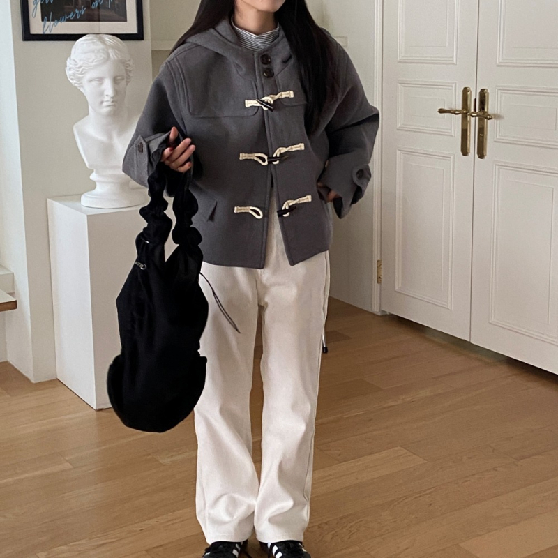 Női kapucnis chenille kabát elasztánnal, koreai–japán laza stílus, egygombos zárás