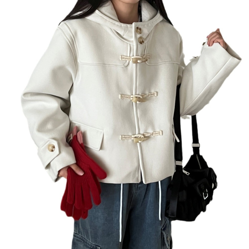 Női kapucnis chenille kabát elasztánnal, koreai–japán laza stílus, egygombos zárás