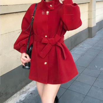 Дамско вълнено палто със стойка яка, тесен модел, средна дължина 50–65 см