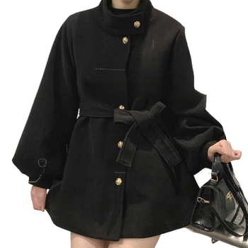 Дамско вълнено палто със стойка яка, тесен модел, средна дължина 50–65 см