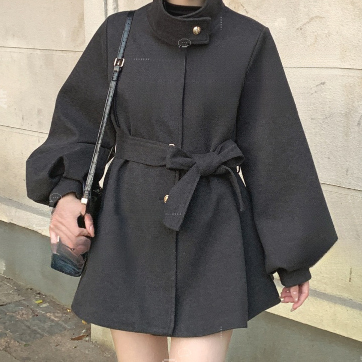 Дамско вълнено палто със стойка яка, тесен модел, средна дължина 50–65 см