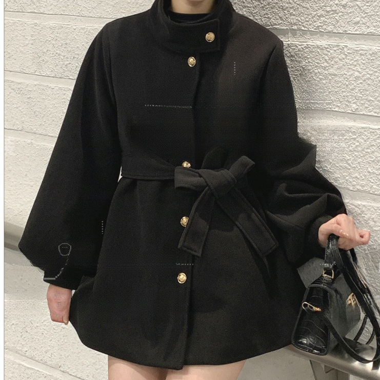 Дамско вълнено палто със стойка яка, тесен модел, средна дължина 50–65 см