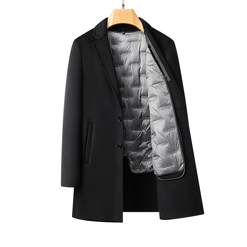 Vyriskas dvipusis vilnos paltas, slim fit, vilna-poliesterio mišinys 71–85%, trumpas žieminis palto, verslo stilius, galima plus dydis (Žieminis 2021)