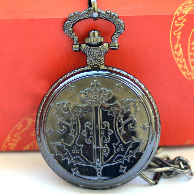 Карманен часовник с дебела верига — кварцов механизъм, мирово време, указателен дисплей, корпус и каишка от сплав