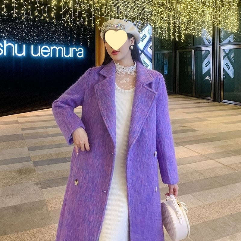 Дамско палто от Chenille с двойно закопчаване, свободна кройка, яка тип костюм, ръкав 5/4, дължина 40–50 cm, спандексова смес, пролет 2025