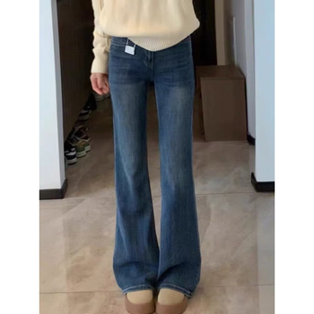 Jeansi pentru femei cu croială dreaptă ușor evazată, talie înaltă, denim din bumbac stretch, croială bootcut