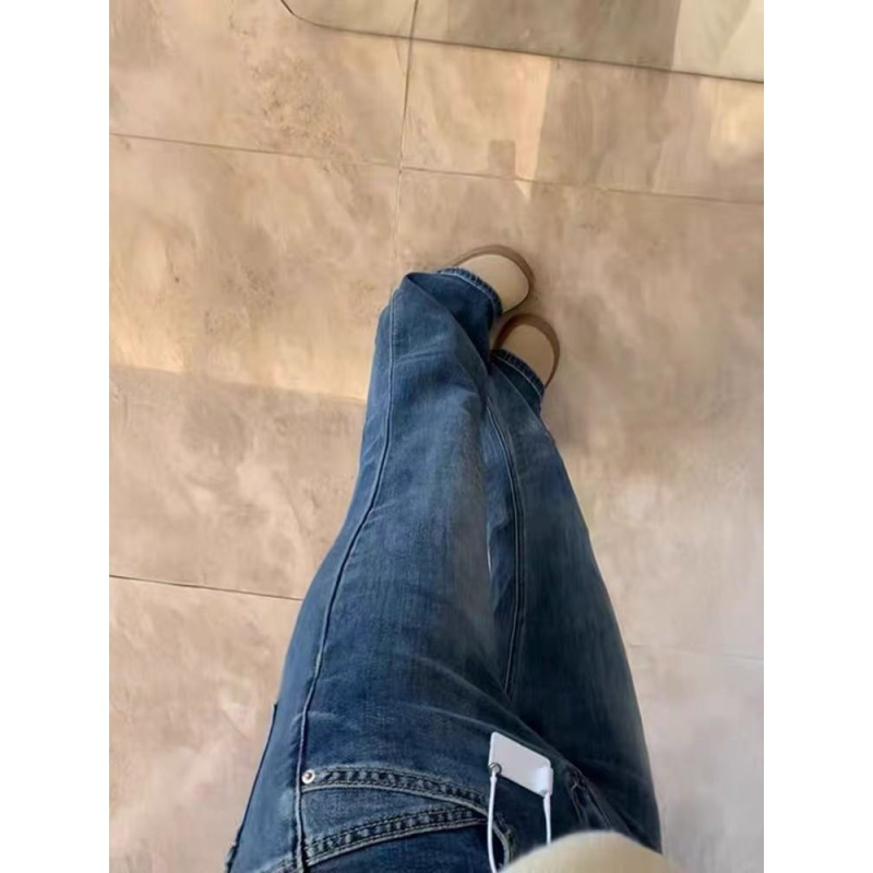 Jeansi pentru femei cu croială dreaptă ușor evazată, talie înaltă, denim din bumbac stretch, croială bootcut