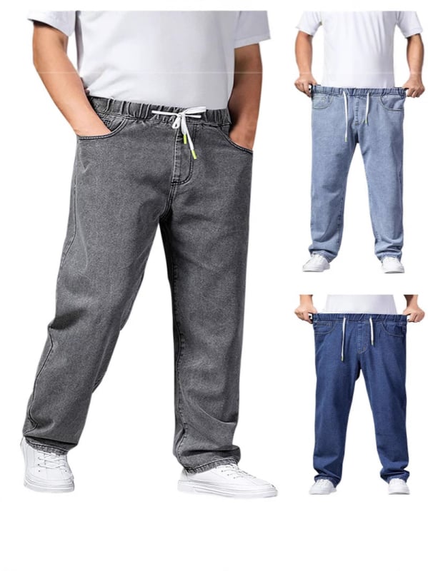 Мъжки дънки с прави крачоли, деним от памук 65%, средно висока талия, цип, есен