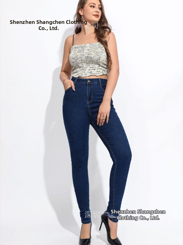 Džínsy - vysoký pás, úzky strih, denim bavlna-spandex, vysoká elasticita, mestský štýl
