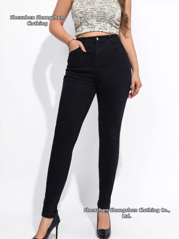 Džínsy - vysoký pás, úzky strih, denim bavlna-spandex, vysoká elasticita, mestský štýl