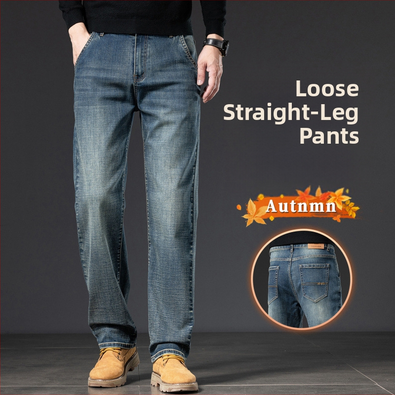 Pánske džínsy z bavlneného elastického denimu, zúžený strih, stredná výška pásu, zips, pranie, jar a jeseň