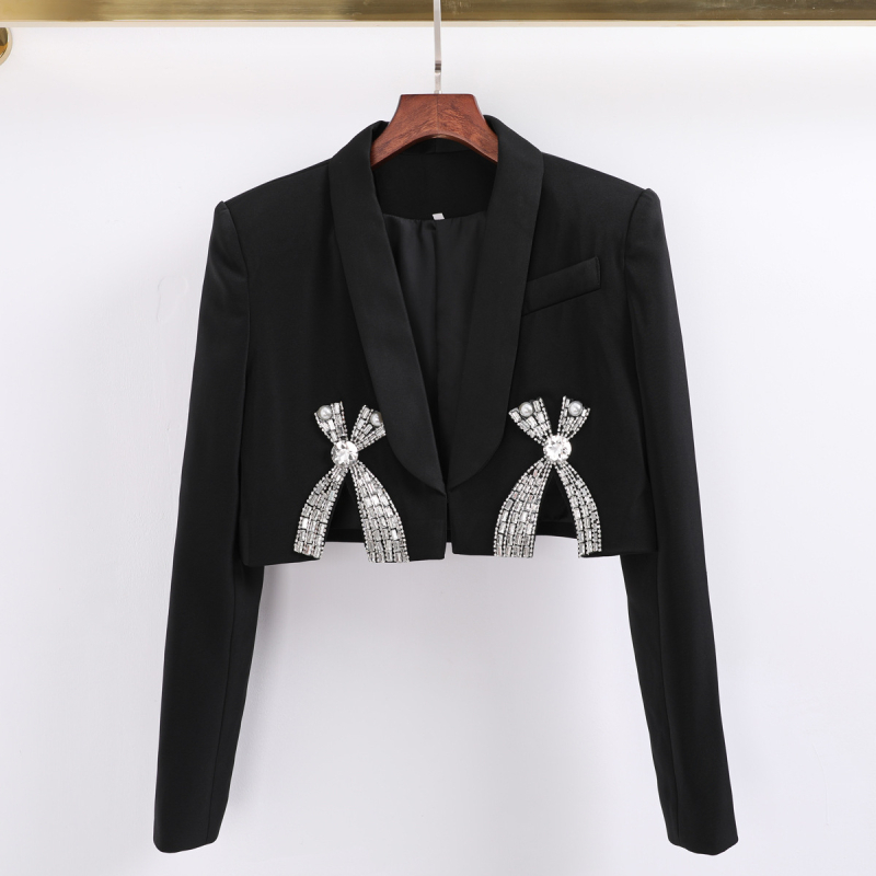 Елегантен комплект топ с дълги ръкави и къса пола, диамантено инкрустиране, Ice Silk плат