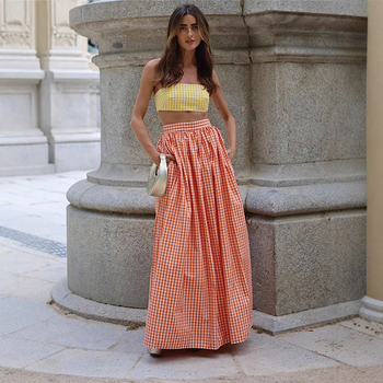 Пола костюм за ежедневен стил, дълга пола, полиестер, пролет 2025