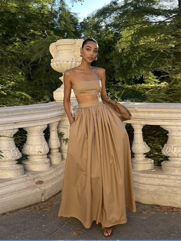 Пола костюм за ежедневен стил, дълга пола, полиестер, пролет 2025