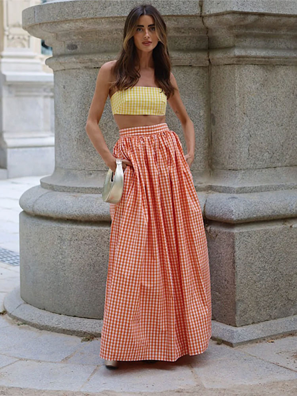 Пола костюм за ежедневен стил, дълга пола, полиестер, пролет 2025