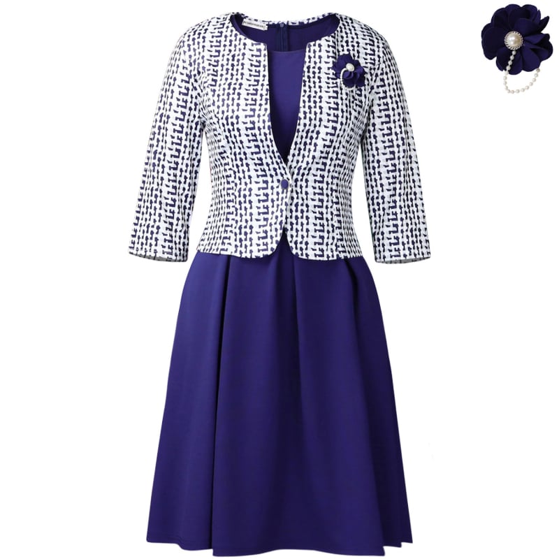 Костюм с пола, клетъчен модел, топ кардиган, средна дължина на полата, 3/4 ръкави, полиестер-еластанова смес (Модел: клетъчен; Стил на върха: кардиган; Дължина: средна пола; Ръкав: 3/4; Основна материя: полиестер-еластан)