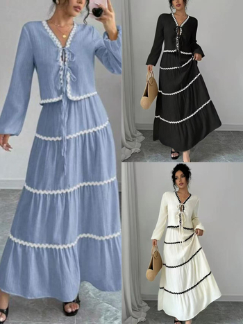 Дамски костюм с пола и блуза, дантела, многопластова плисирана ръкав тип лантерна и панделка, полиестерна тъкан