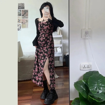 Floralni midi set haljine s trakicama, poliester, 80–90% poliester, gradski elegantan stil
