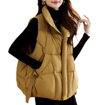Ženska vesta s perjem, korejskog stila, punjenje perjem 51–55%, zatvarač, poluotvoren ovratnik