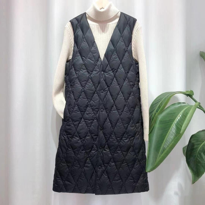 Ženski vest u korejskom stilu, srednje duljine, uski kroj, punilo od pamuka, V-izrez, za slojevito nošenje.