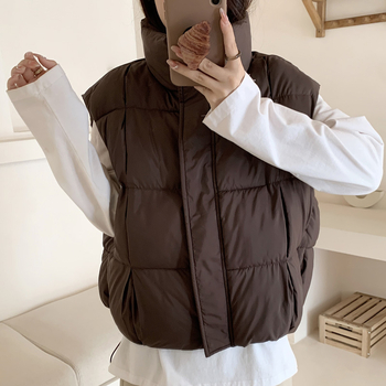 Ženski pamuk vest u korejskom stilu, kratka duljina, dvostruki ovratnik, zip, ekološki materijal