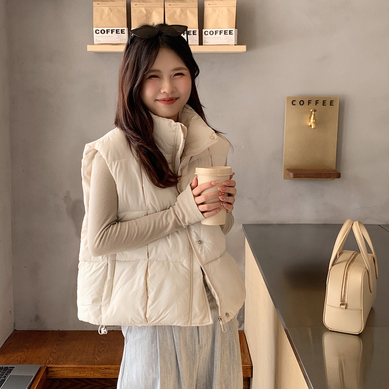 Ženski pamuk vest u korejskom stilu, kratka duljina, dvostruki ovratnik, zip, ekološki materijal
