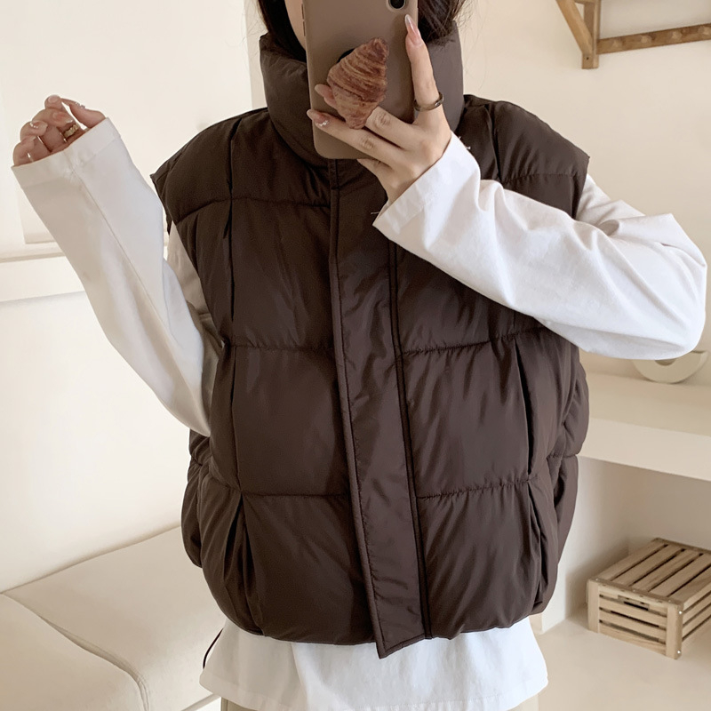 Ženski pamuk vest u korejskom stilu, kratka duljina, dvostruki ovratnik, zip, ekološki materijal