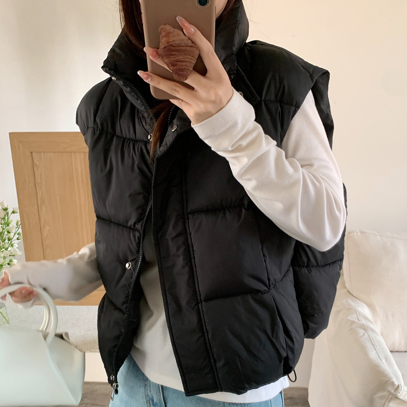 Ženski pamuk vest u korejskom stilu, kratka duljina, dvostruki ovratnik, zip, ekološki materijal