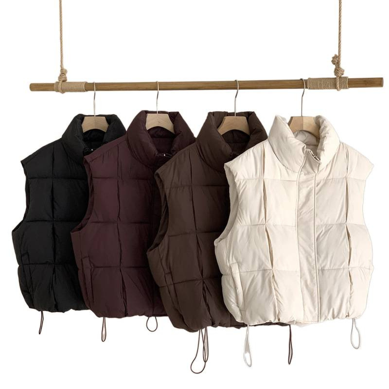 Ženski pamuk vest u korejskom stilu, kratka duljina, dvostruki ovratnik, zip, ekološki materijal