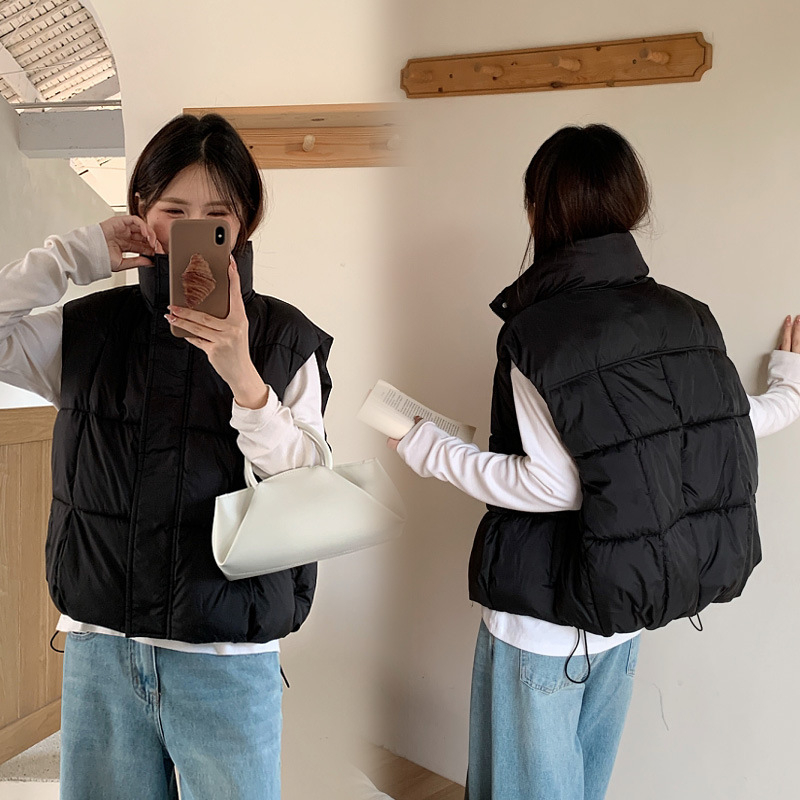 Ženski pamuk vest u korejskom stilu, kratka duljina, dvostruki ovratnik, zip, ekološki materijal