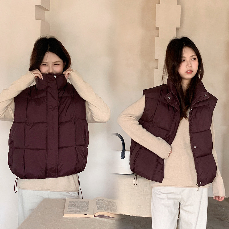 Ženski pamuk vest u korejskom stilu, kratka duljina, dvostruki ovratnik, zip, ekološki materijal