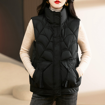 Sieviešu vestes ar pūkaina kokvilnas pildījumu, ārējais audums kokvilna, stāvošā apkakle, rāvējslēdzējs, Harajuku stils, garums 50–65 cm, rudens 2024