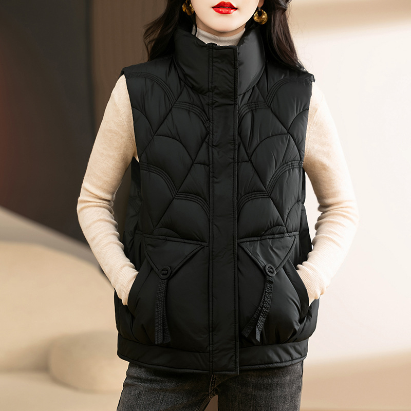 Sieviešu vestes ar pūkaina kokvilnas pildījumu, ārējais audums kokvilna, stāvošā apkakle, rāvējslēdzējs, Harajuku stils, garums 50–65 cm, rudens 2024