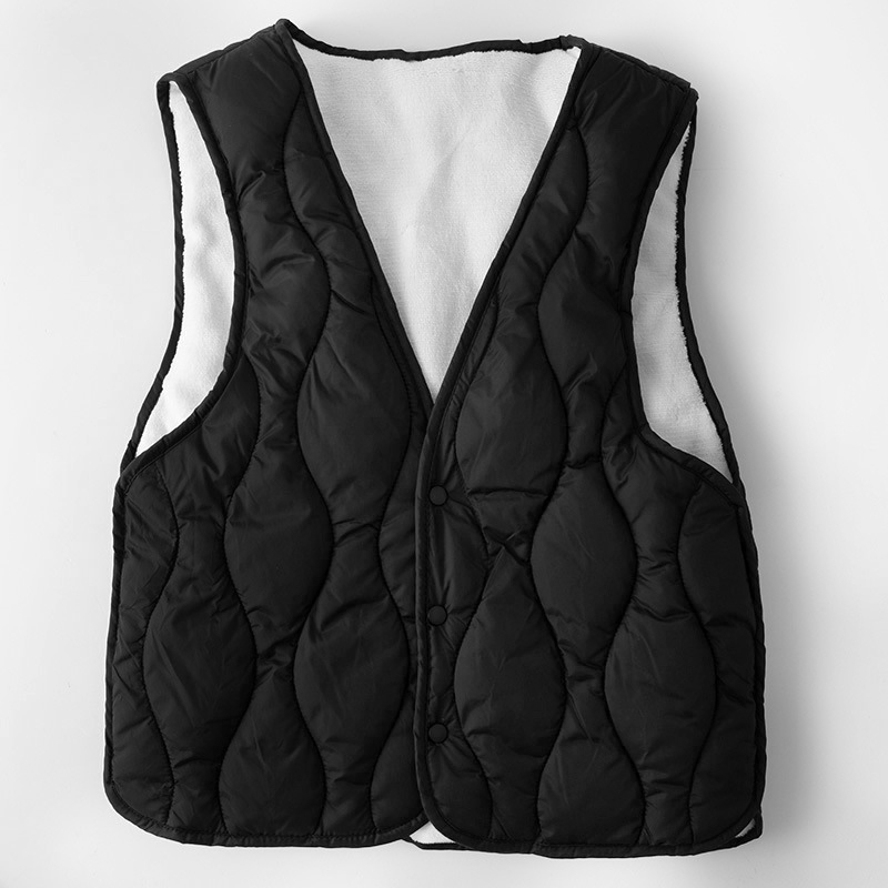 Ženski najlonski prsluk s punom od perja i pamuka, fleece podstava, V izrez, kratak kroj, tri gumba