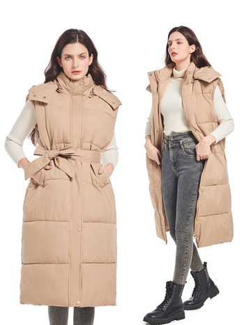 Ženski kapucjà prsluk srednje duljine, zatvarač, poliesterski punilo, poliesterska tkanina