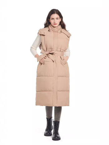 Ženski kapucjà prsluk srednje duljine, zatvarač, poliesterski punilo, poliesterska tkanina