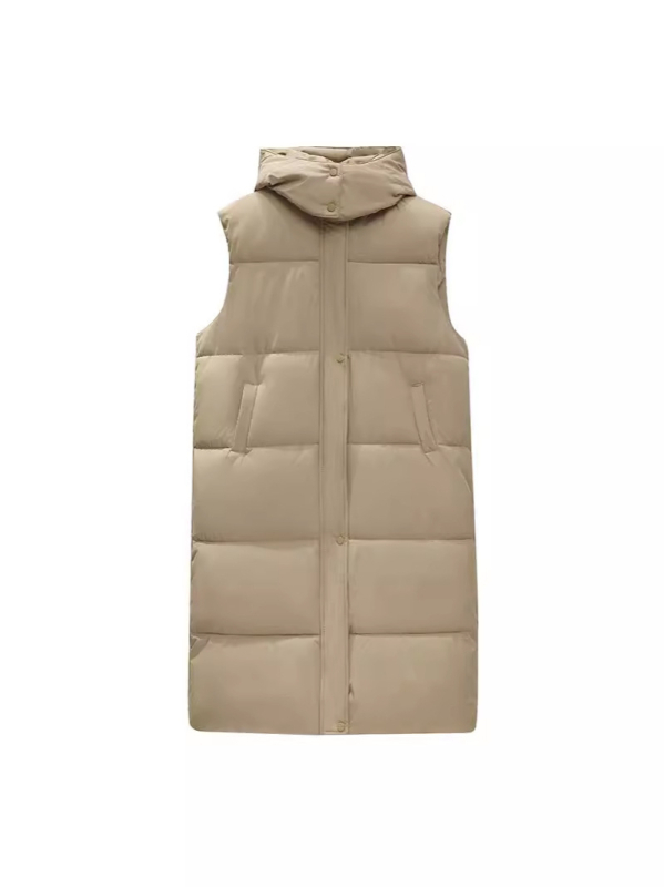 Ženski kapucjà prsluk srednje duljine, zatvarač, poliesterski punilo, poliesterska tkanina