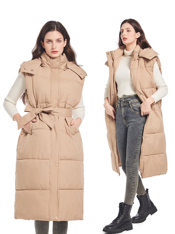 Ženski kapucjà prsluk srednje duljine, zatvarač, poliesterski punilo, poliesterska tkanina