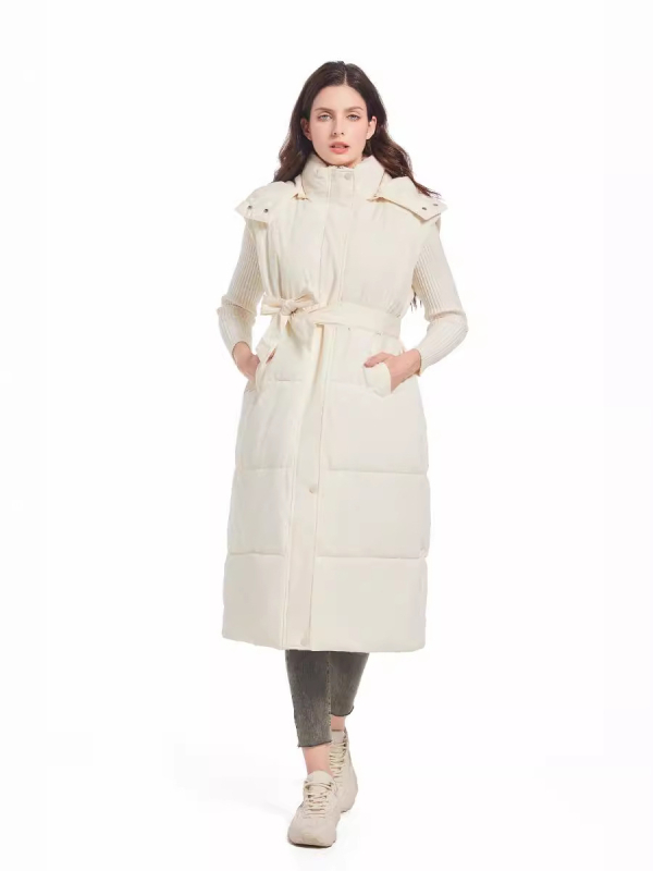 Ženski kapucjà prsluk srednje duljine, zatvarač, poliesterski punilo, poliesterska tkanina