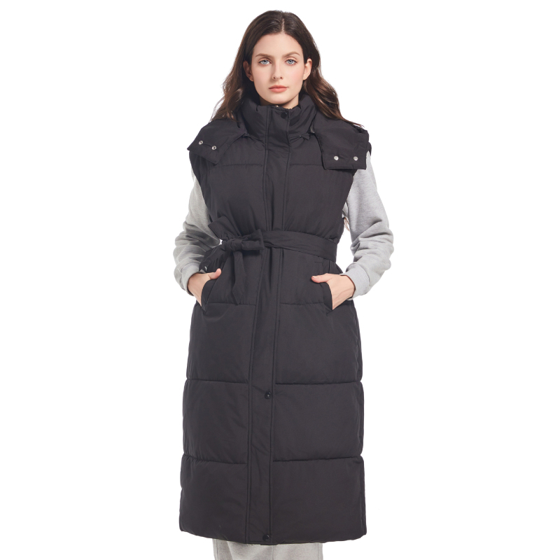 Ženski kapucjà prsluk srednje duljine, zatvarač, poliesterski punilo, poliesterska tkanina